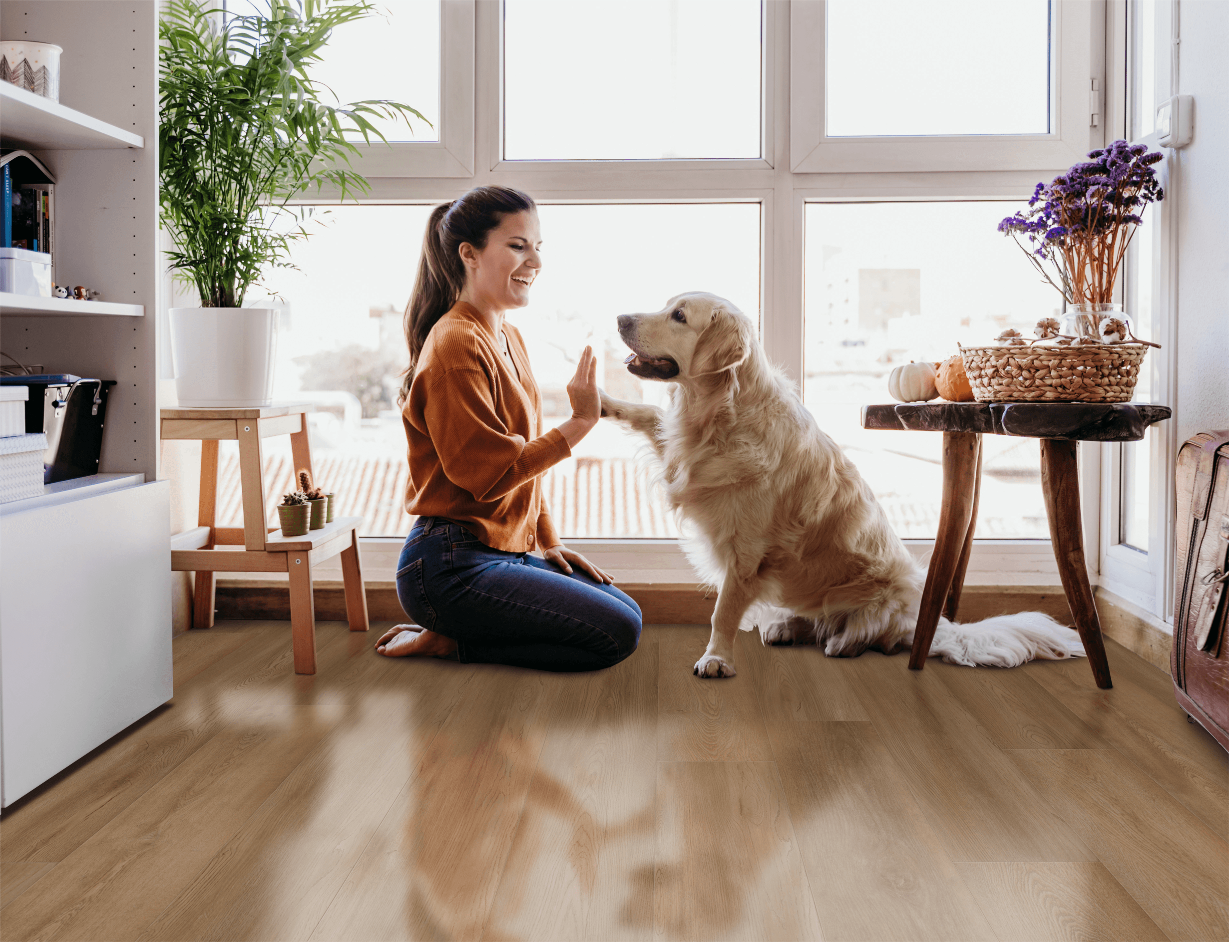 A woman and her dog on Outrigger Oak